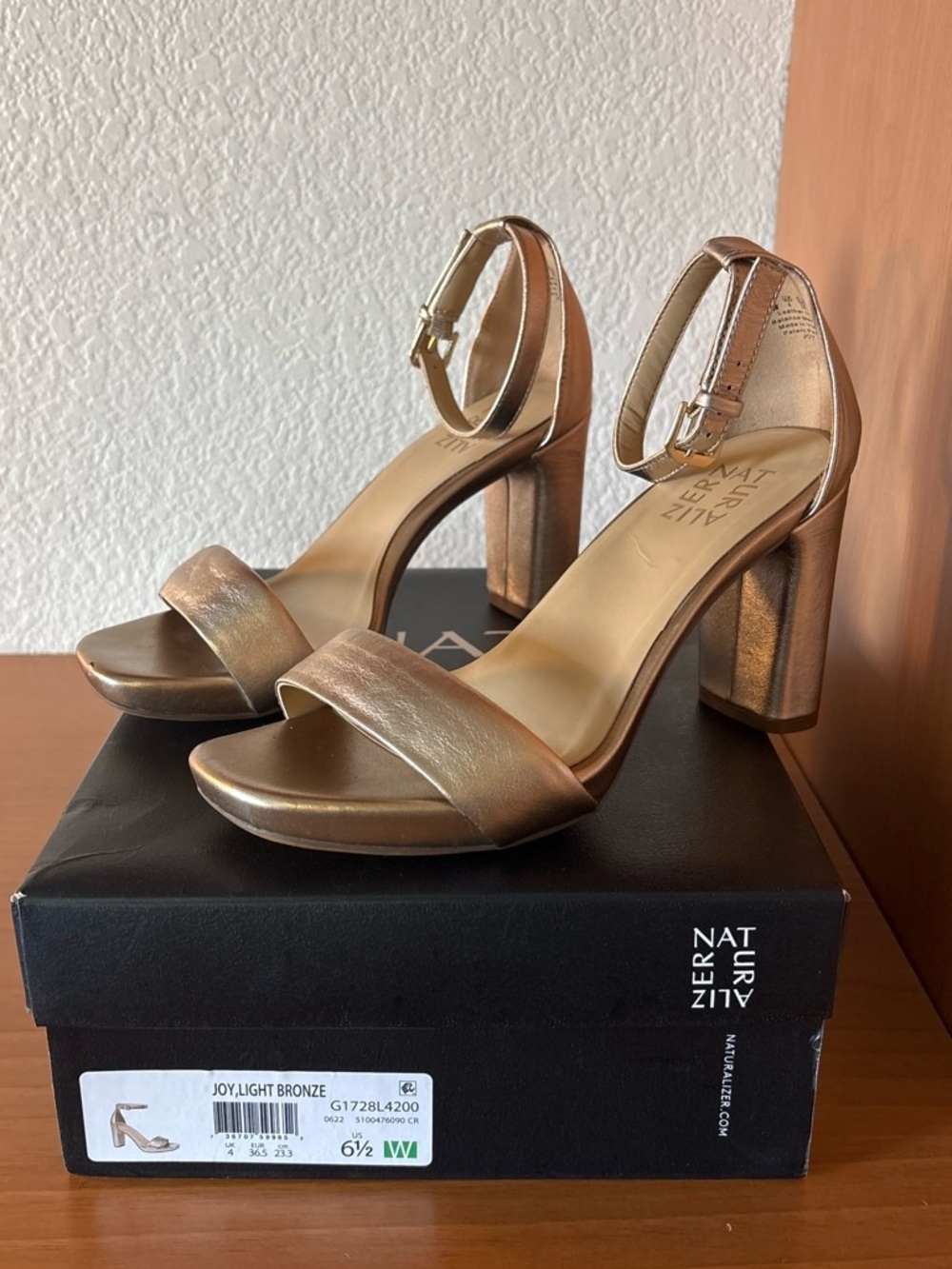 Naturalizer Metallic Bronze Block Heel Sandals